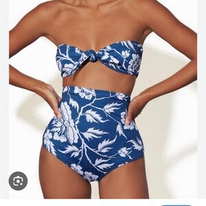 Mara Hoffman Navy and White Floral Bikini Top